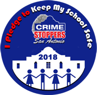 Crime Stoppers San Antonio logo promoting school safety and crime prevention in 2018.
