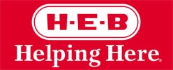 H-E-B logo with Helping Hand support message, promoting community assistance in San Antonio.