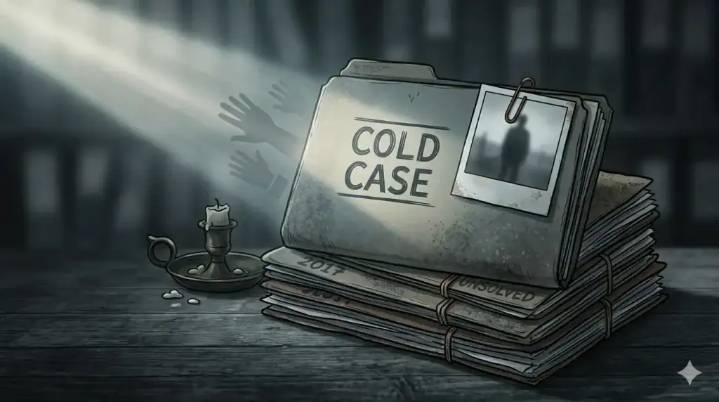 Cold case files and investigation photos related to San Antonio crime stoppers efforts.