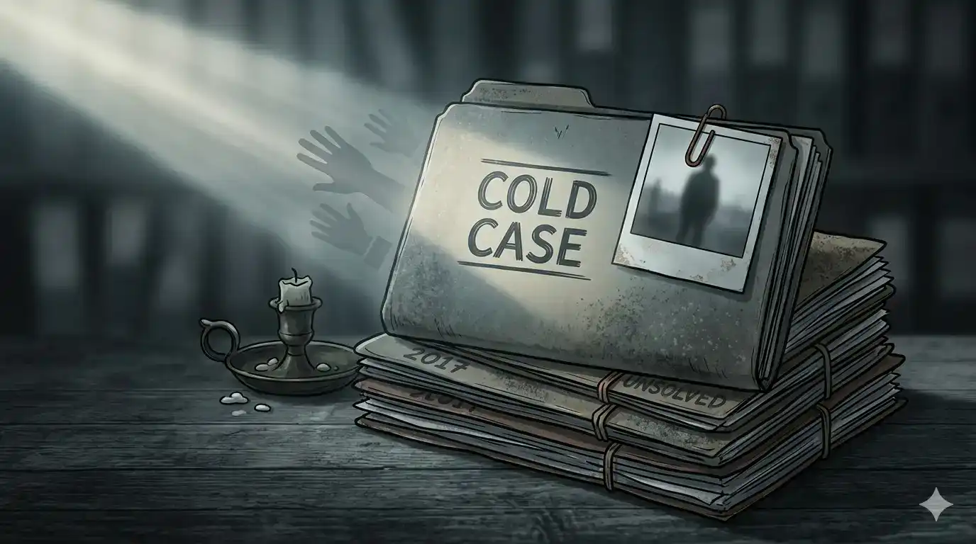 Cold case files and investigation photos related to San Antonio crime stoppers efforts.